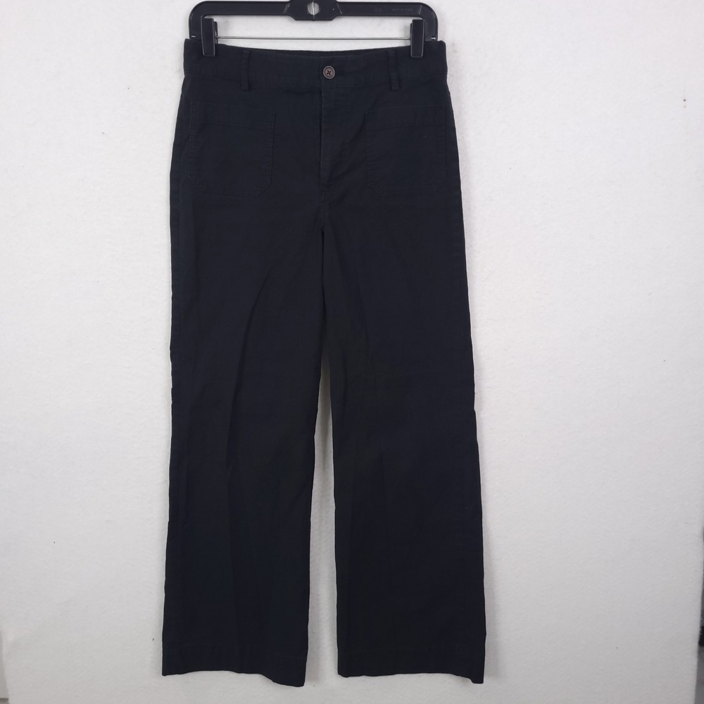 J.Crew Wide Leg Pants Women 28 Black Cotton Linen Blend UtilityTrousers Wide Leg